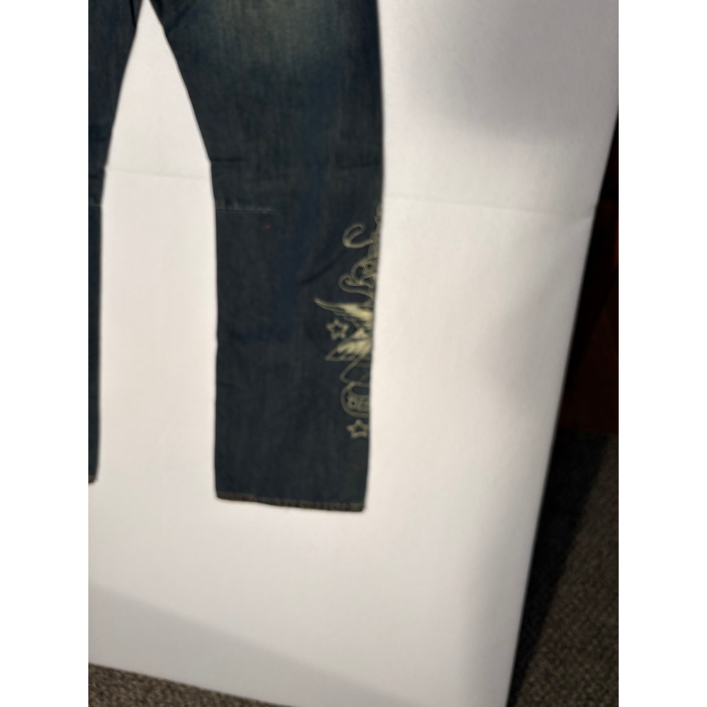 Ed Hardy Mens Distressed Straight Leg Jeans Tattoo Embroidery Dark Wash 36x34 - Picture 11 of 12